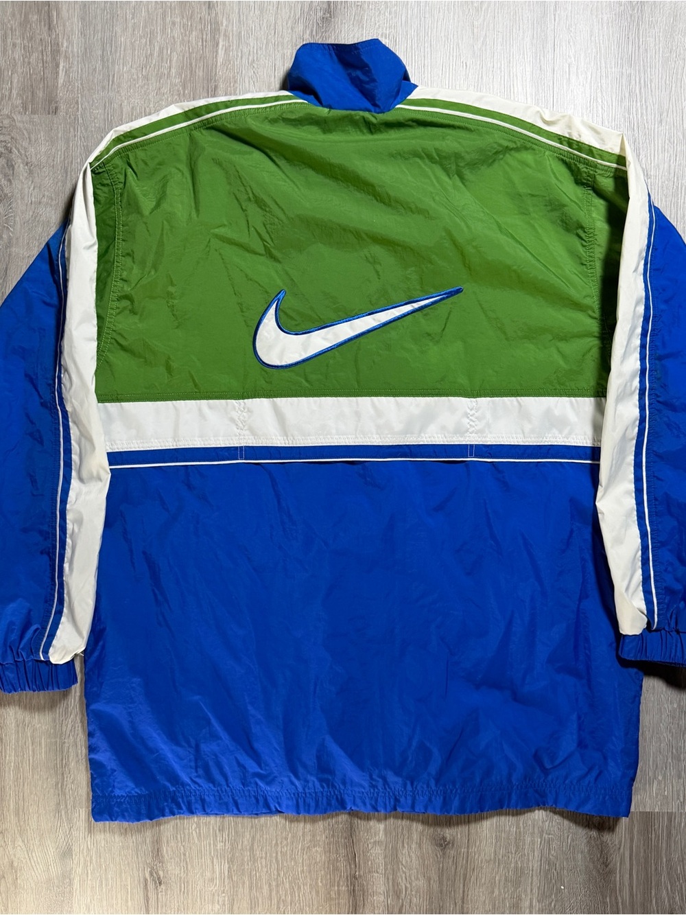 Vintage 90s Nike Blue and Green Windbreaker Jacket with White Swoosh